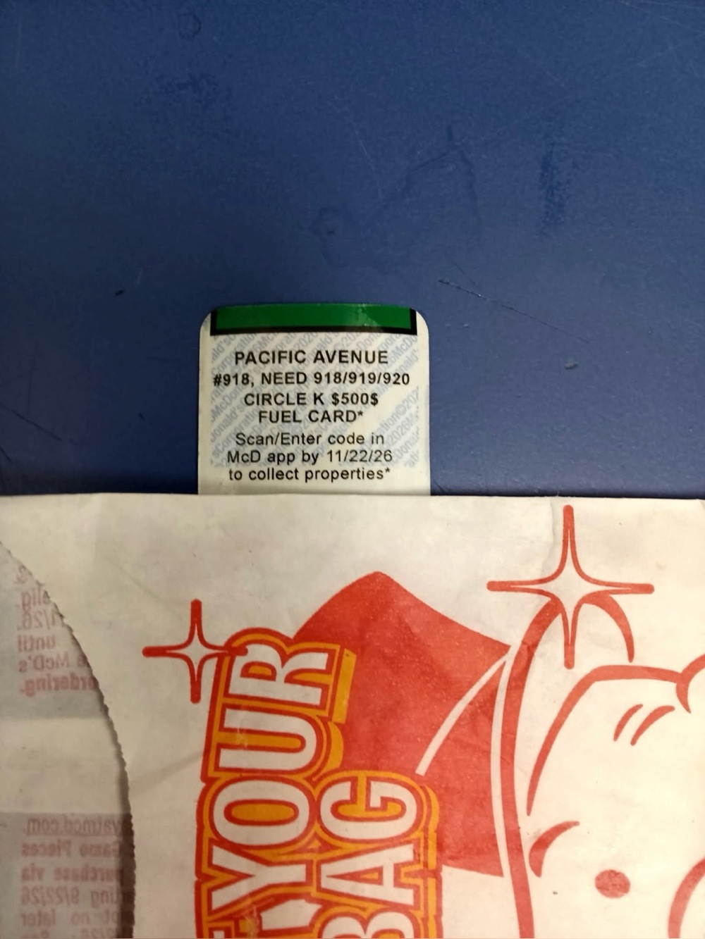 2026 McDonald's Monopoly Game Piece - Pacific Avenue #918 (UNREDEEMed)